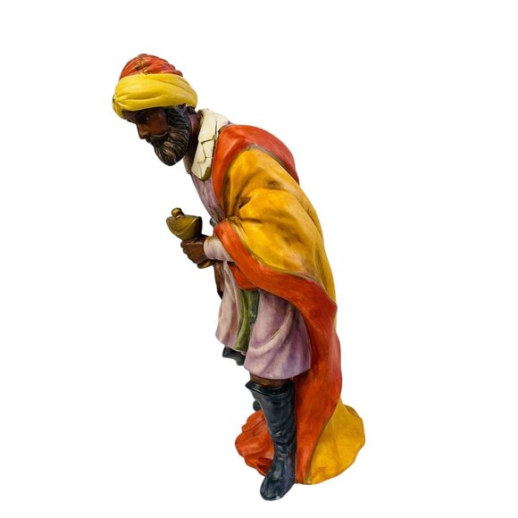 Hand-Painted Ceramic Wise Man Figurine Holding Incense Yellow Red Purple - Picture 10 of 16